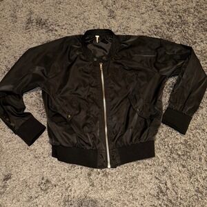 Free People Bomber Jacket Full Zip Pockets Lightweight Black Large see‎ photos